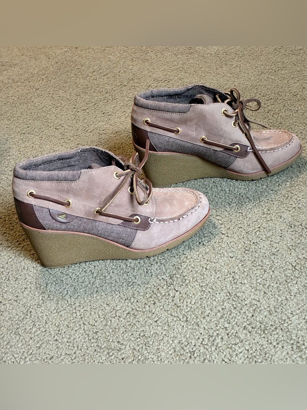Sperry Top-Sider Wedge Ankle Boots Baily Tan Lace Up Wedge Shoes Womens 6 Preppy